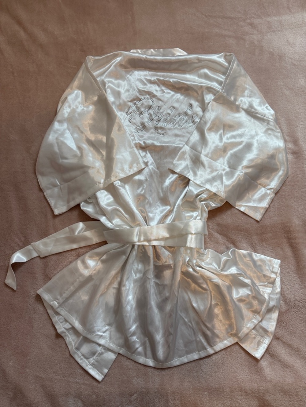 Satin Bridal Robe with Rhinestone Back - White